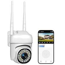 Lostrain Cámara de Segurida d Exterior WiFi con Alarma, Camara de vigilancia Exterior/Interior HD 1080P,Cámara Inalámbrica 360 Impermeable con Visión Nocturna/Audio/Detección de Movimiento - Blanco - Ver 1