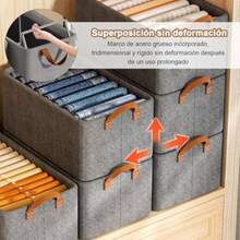 Organizador de Ropa para Closet 2 Piezas Cajas Organizadoras De Tela Con Tapa Y Soporte De Acero Caja De Almacenamiento Plegables Cajones Organizador Organizadores de Ropa y Papeleras para Dormitorio - Gris - Ver 6