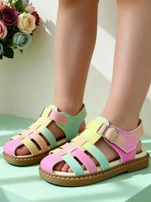 2026 Limited Edition Gradient Color Toddler Soft Bottom Walking Shoes For Girls 3-12 Years Old, Pink, Yellow, Green, Blue, Rainbow Gradient, Starry Sky Gradient, Hollow Design, Breathable Mesh, Protective Toe, Non-Slip Durable Sole, Adjustable Metal Buckle Heel Strap, Flat, Energetic Sweet Cool Dreamy Gradient Color Sandals, Closed-Toe Flat Fashion Shoes, Suitable For Birthday Party, Amusement Park, Summer Outings - Multicolor - View 2
