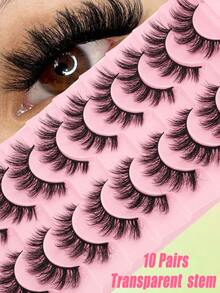 10 Pairs Thick 3D Multi-Layer DD Curl Russian Volume False Eyelashes, High Curl Degree, Voluminous Full Strip Lashes, European Style - Fluffy Lashes - View 1