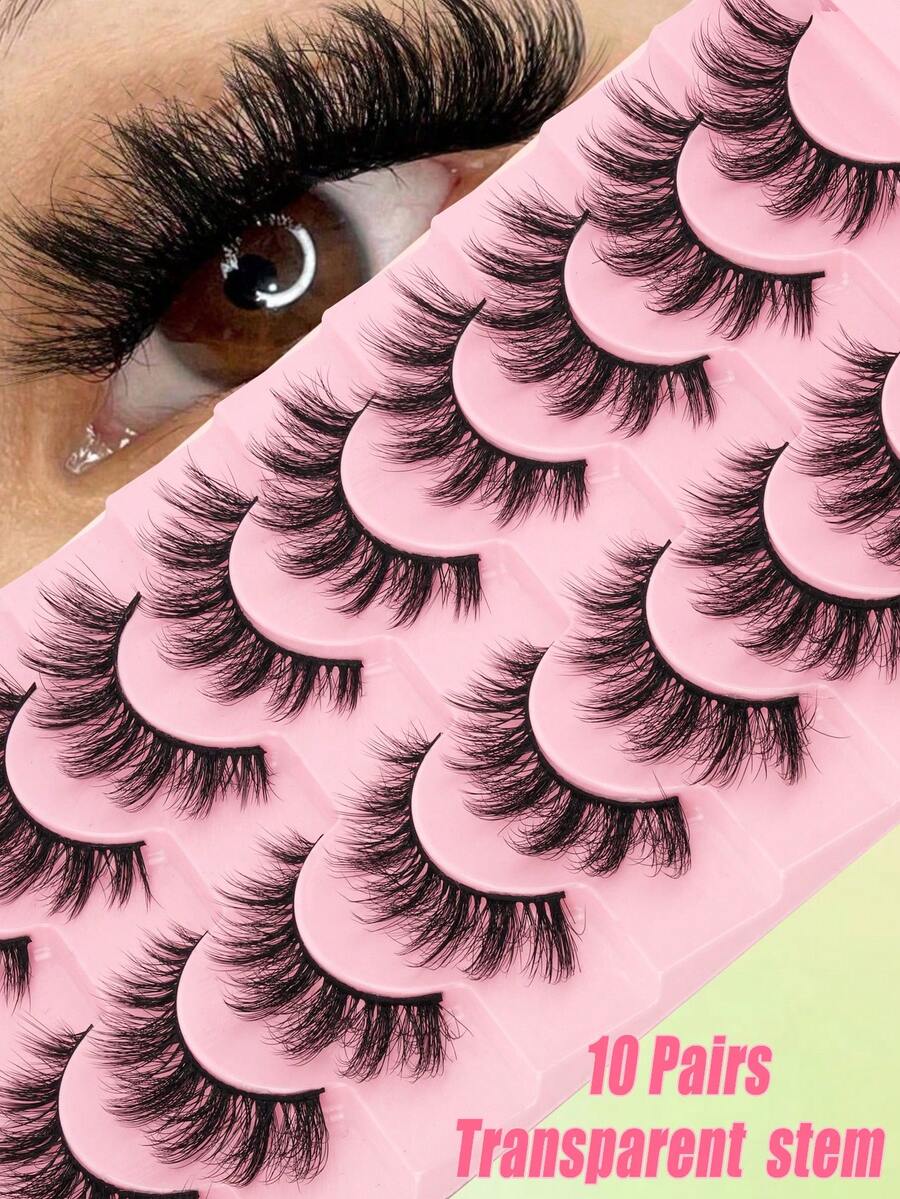 10 Pairs Thick 3D Multi-Layer DD Curl Russian Volume False Eyelashes, High Curl Degree, Voluminous Full Strip Lashes, European Style - Fluffy Lashes - View 1