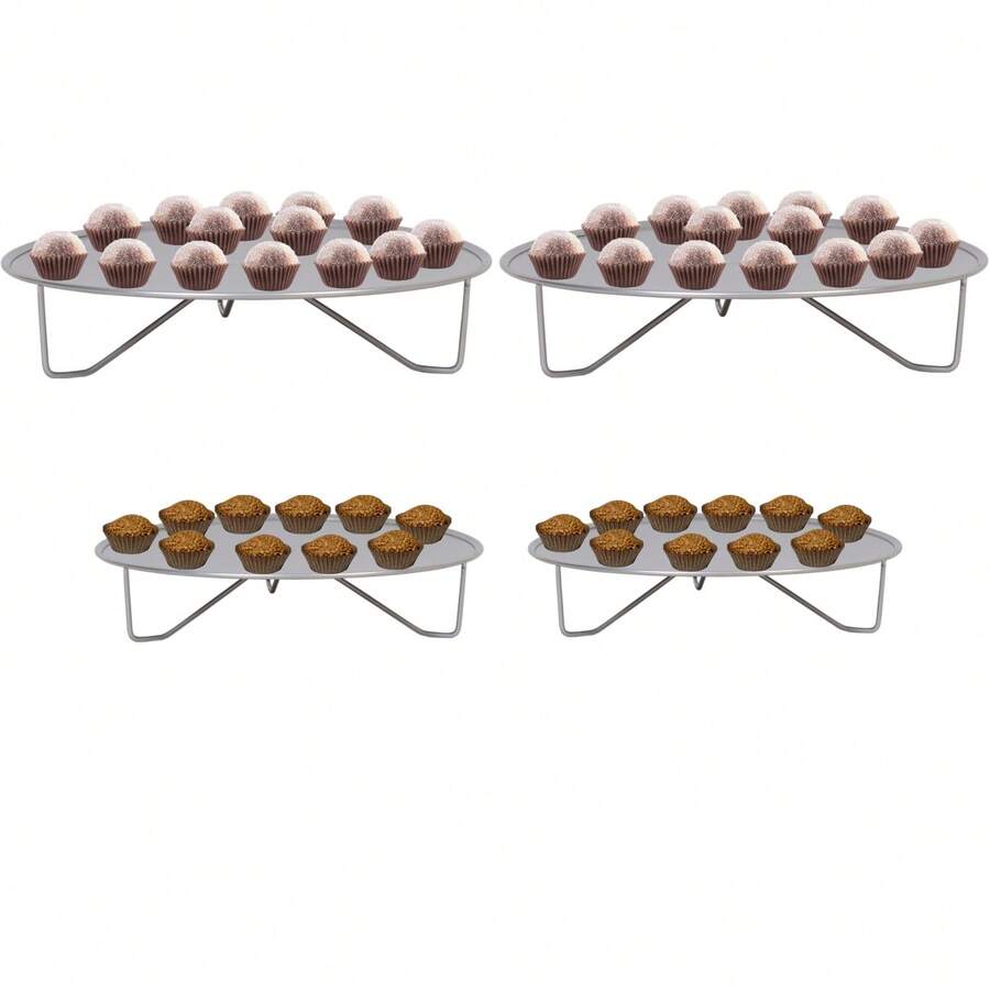 Set Of 4 Round Low Trays (25cm And 20cm) For Party Decoration - Silver - View 1