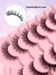 Asiteo 7 Pairs Natural Fluffy Lashes, Soft & Thick False Eyelashes, Makeup Extending Lashes, Reusable - Black - View 3