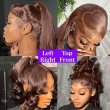 ZHENDEFA 360 Degree Full Lace Frontal Wig, Pre-Trimmed Wavy Hair, #4 Brown Lace Front Wig, 200 Density High Definition Transparent 360 Degree Lace Frontal Wig For Women - S4 - View 7