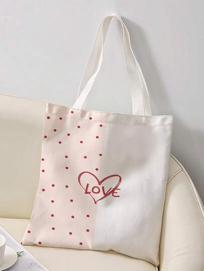 Valentine's Day Letter Pattern Shoulder Bag Printed Leisure Travel Handbag Beach Large Capacity Reusable Women's Leisure Shoulder Bag Large Capacity Canvas Beach Shopping Bag Printed Women's Shopping Shoulder Bag Return To School Supplies Return To School Discount Classroom Shell