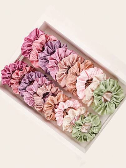 18pcs Versatile Multi-Color Scrunchies Set, Medium & Large Sizes, Satin Finish High Elasticity Hair Ties, Ponytail Holders, Won't Damage Hair