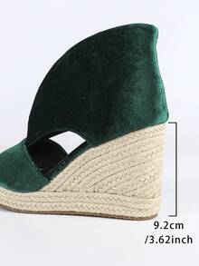 Giày cao gót đế xuồng màu xanh ô liu dành cho nữ; Giày sandal đế xuồng hở mũi kiểu espadrille dành cho nữ. - Màu xanh lá cây đậm - Xem 9