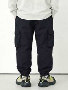 1pc Boys' Black Casual Loose Sweatpants With Side Pockets, Cargo Pants, 4-7 Years Old, Spring/Summer