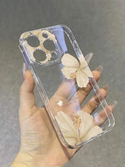 Floral Painted Anti-Drop Transparent Minimalist Protective Phone Case Compatible With IPhone 17/17 Pro, 16/15 XR/7/8, 16 Pro Max, 13/14 Series, Galaxy, Redmi 10/9/Note Series