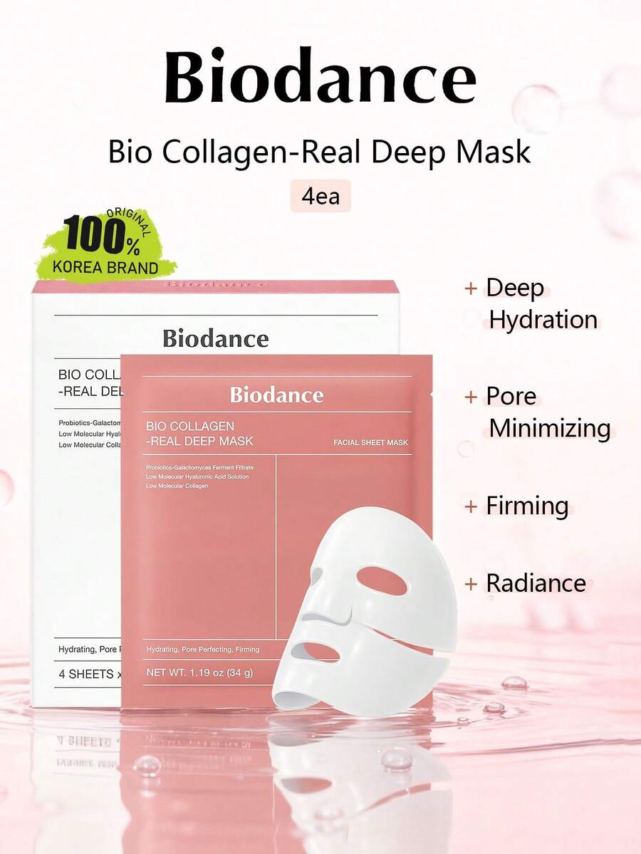 Biodance 膠原蛋白深層修復面膜，膠原蛋白保濕凝膠面膜，緊緻抗老面膜，深層補水彈性護理，適合所有膚質，韓美，4片/組 34g/1.2oz