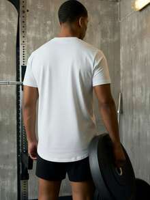 Tricou bărbătesc cu mânecă scurtă și guler curbat de vară, tricou casual cu guler rotund, potrivit pentru sală, sporturi în aer liber și ținute de fitness de vară - alb - Vizualizare 2