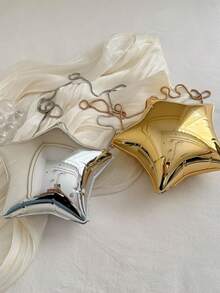 五角星形晚宴包、闪亮银色零钱包、女士金色手拿包、反光个性化派对包、情人节礼物、女士链条单肩包、时尚独特设计师包、星形女士手提包 - 銀色 - 查看 2