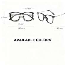 1副男女通用方形复古时尚商务眼镜，采用高弹性抗冲击醋酸纤维材料制成，全金属镜框，多色染色无度数眼镜，适合办公室、装饰搭配、学生学习、阅读报纸、防眩光、商务谈判、跑步、游戏、驾驶等场合。