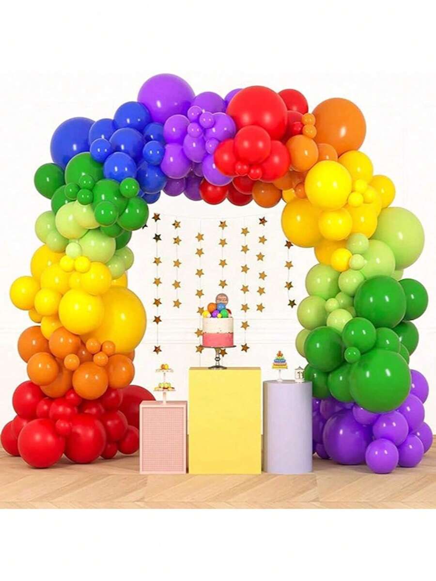 189pcs Rainbow Balloon Arch Kit, 7 Color Options, 5/12/18 Inch Latex Balloons, Suitable For Birthday Party, Wedding Anniversary, Christmas Decoration And More - Multicolor - View 1