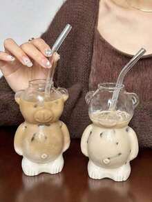 1个卡通熊玻璃咖啡杯，趣味生日礼物，创意可爱，适合女孩返校季 - 彩色 - 查看 6