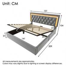 Polsterbett 140x200 Cm Samt Doppelbett Mit LED-Diamondstreifen Im Kopfteil, USB & Type-C Ladestation, Hydraulischem Stauraum, Jugendbett Mit Lattenrost, Moderne Funktionsbett, Grau(Mit Matratze) - Gray - View 5