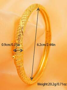 1pc Middle Eastern Style Open Bangle Bracelet, Dubai Saudi Arabia Fashion Jewelry, Luxury Bridal Accessory - Yellow Gold - View 6