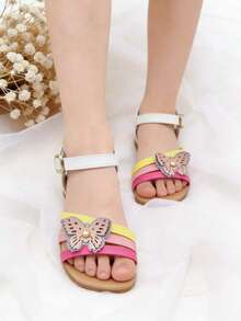 1 Pair Fashionable Children's High Heel Sandals, Elegant Girls' High Heel Sandals, Wedding Shoes, Bow Decor, Hook And Loop Design, Easy To Wear, Suitable For Girls Aged 6-12, Daily Outing, Party, Gathering - Multicolor - View 2