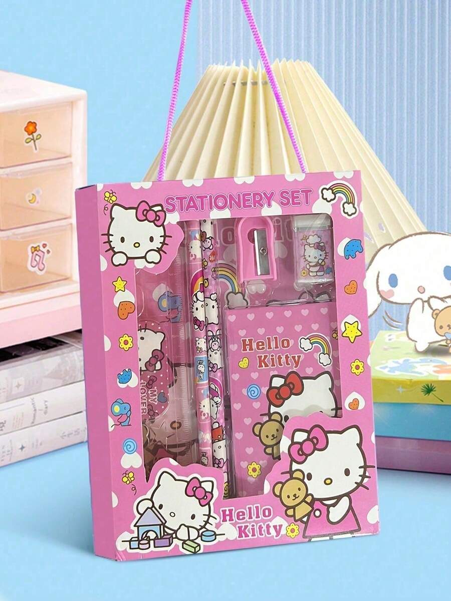 6pcs/Set Coulomi Cinnamon Dog, My Melody, Hello Kitty Cartoon Ruler, Pencil Sharpener, Eraser, Notebook Stationery Set, Creative Drawing And Office Supplies, Hello Kitty Stationery Gift Set (Some Accessories May Be Random) (Packaging Design Is Random) - Multicolor - View 1