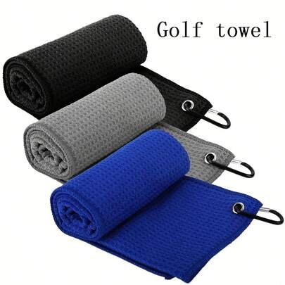 A 11.81inch * 11.81inch Waffle Weave Golf Towel With Hook, Golf Club Cleaning Towel