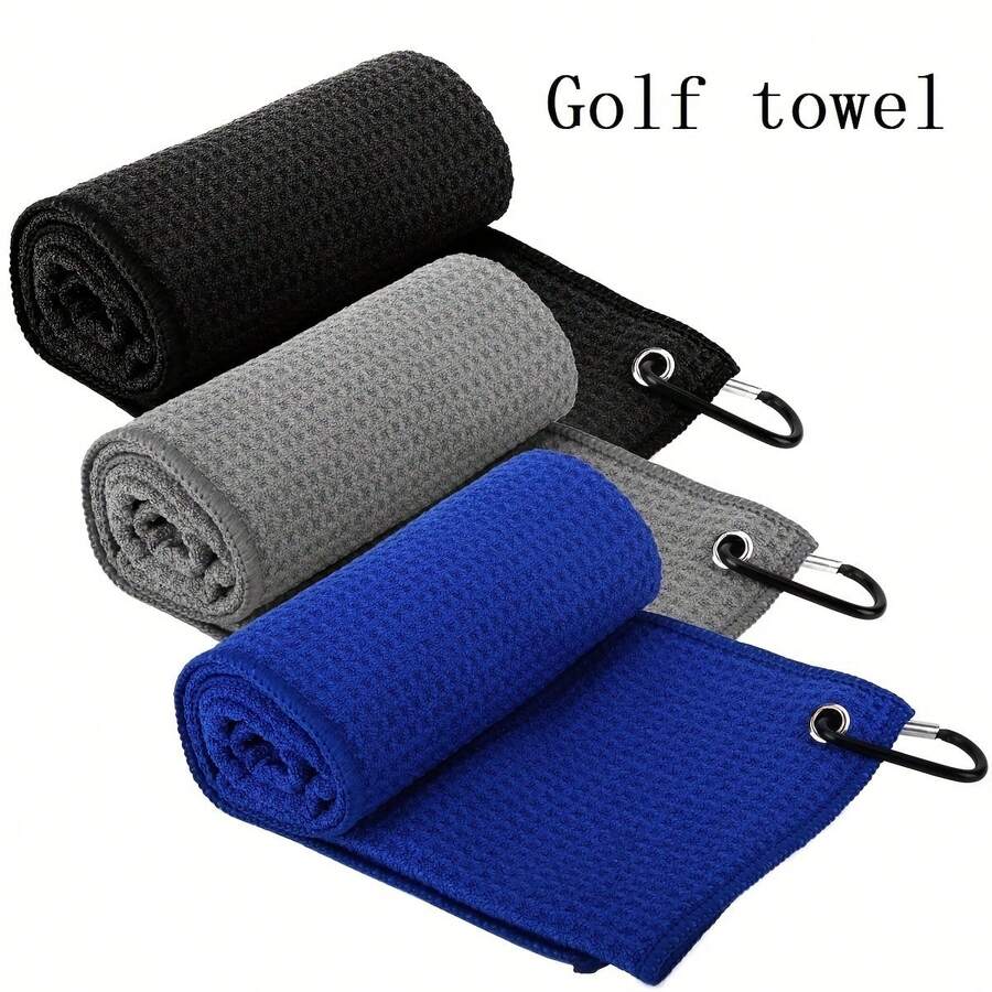 A 11.81inch * 11.81inch Waffle Weave Golf Towel With Hook, Golf Club Cleaning Towel - 黑色(30cm*30cm) - 查看 1