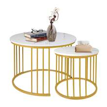 Nesting Tables - White Marble + Gold Leg - View 6