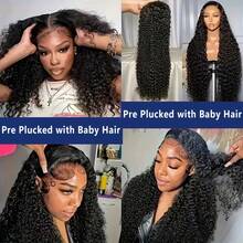 34 Inch Deep Wave Lace Front Wigs Blended Human Hair 13x4 HD Lace Front Wigs Pre Plucked Brazilian Curly Human Hair Wig 200 Density Glueless Frontal Wigs For Black Women - Natural & Black - View 6