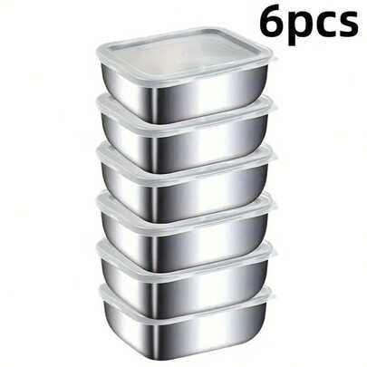 6 Piezas Set de Recipientes de Alimentos de Acero Inoxidable Herméticos, envases rectangulares reutilizables para cocina, diseño apilable que ahorra espacio, tapas a prueba de fugas para mejor conservación de alimentos, aptos para refrigerador, congelador, horno, vaporera y lavavajillas, incluye dos tamaños: recipiente estándar de 13.5 * 10.5 * 5.5 cm y recipiente grande de 25 * 19.5 * 5.5 cm, ideales para sobras, comidas preparadas, almuerzos y organización del hogar