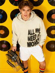 Y2K Hoodies For Men "ALL WE NEED IS MONEY" Letter Hoodie, Personalized Slogan Sweatshirts, Light-Colored Cropped Street Retro Hoodies, Comfortable Everyday Clothing - 白色 - 查看 3