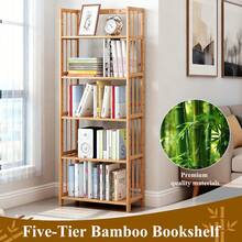 3/4/5 Tier Bookshelf With Bamboo,Minimalist Floor Standing Bookshelf,Rustic Bamboo Construction,Multi-Layer Space, Rounded Corners,For Living Room, Bedroom, Balcony. - 天然竹色 - 查看 9