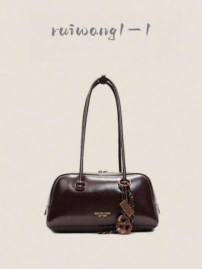 1个仿皮PU保龄球包，时尚单肩/腋下包，女士款（关注店铺可获赠编织饰品），拉链封口，适合女孩、女士、学生、应届毕业生和上班族，非常适合工作、商务、通勤和上学使用。