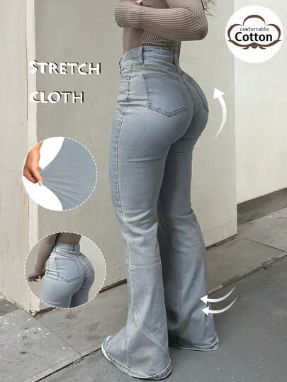 GILIPUR Jeans de mezclilla con lavado, cintura alta y campana, estilo Y2K, pantalones ajustados de color azul claro para mujer, elegante y casual para primavera