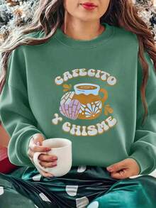 Mexican Q Version Element Printed Sweatshirt, Sweatshirt With Directional Print, Sports Shirt, Autumn And Spring Round Neck Casual Pullover, Women's Sweatshirt, Loose And Comfortable Valentine Sweatshirts - Green - View 12