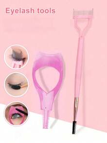 2pcs Eyelash Tool Set, Includes Eyelash Mascara Brush And Stainless Steel Eyelash Comb, Create Natural Lashes, Prevent Mascara Clogging, Makeup Tools. Practical Eyelash Comb Auxiliary Guidance Card Tool - Pink - View 1