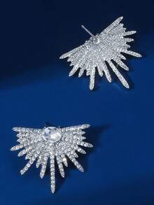 1 Pair Rhinestone Wing Stud Earrings, Sparkling Firework Design, Suitable For All Occasions, Great Gift Choice - Silver - View 3