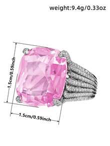 1 chiếc nhẫn đá Cubic Zirconia thời trang dành cho nữ, thích hợp làm quà tặng đám cưới, lễ đính hôn, dự tiệc hoặc quà tặng ngày Valentine. - Hồng - Xem 5