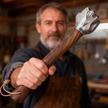 Fist Hammer Stainless Steel Wooden Handle Manual Tool Hammer Craft Gift Decorative Ornament Portable Window Breaker Outdoor Camp - Bạc - Xem 3