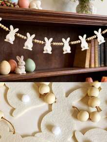 1pc White Easter Bunny Garland, Beaded Rabbit Bunting, Spring Farmhouse Home Decor, Rustic Easter Wall Hanging Banner, Festive Holiday Mantel Decor, Lightweight Farmhouse Party Garland, Living Room Fireplace Doorway Decor, Bohemian Rustic Easter Decor, Seasonal Spring Event Garland, Neutral Tone Rabbit Beaded Banner - Multicolor - View 3