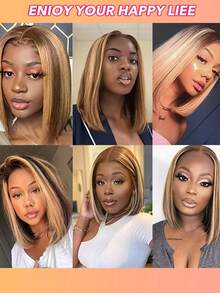 4/27 高光波波头假发 直发蕾丝前假发 真人发 渐变色波波头假发 真人发 无胶佩戴 - S4/27 - 查看 4