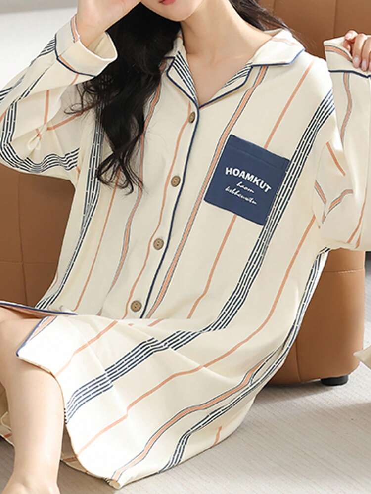 2 Pieces Women's Pajamas Long Sleeves Long Pants Cute Fashion Casual Home Clothes Set Can Be Worn Outside - Apricot - View 4