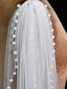 2件套白色珍珠披肩，优雅简约肩部披肩，适合搭配女士婚纱 - 彩色 - 查看 6