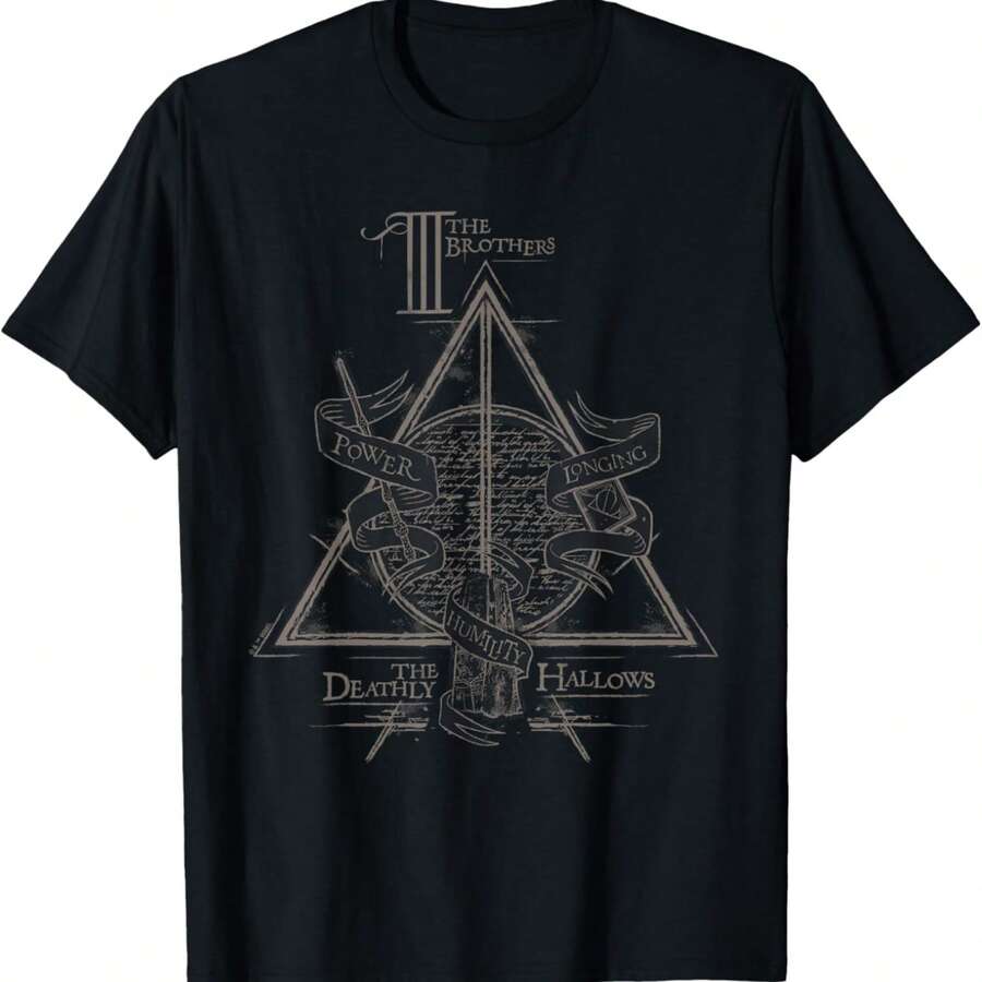 Harrys Potters Black Three Brothers Deathly Hallows T-Shirt, Unisex, Small, Short Sleeve, Cotton 100% - 黑色 - 查看 1