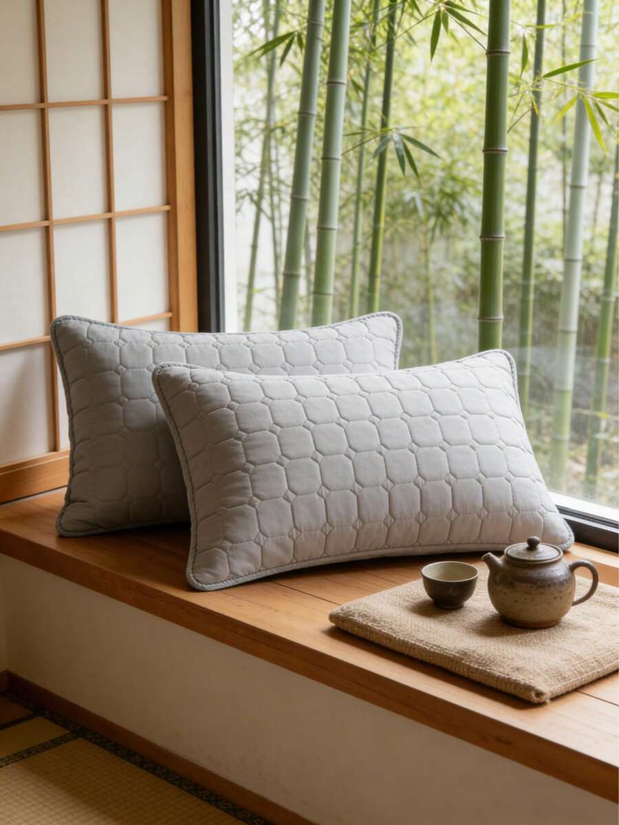 2件装防水防污防油绗缝无拉链枕套，不起球，信封式枕套，无拉链，柔软透气，防水，无异味，无噪音 - 淺灰色 - 查看 1