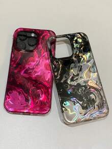 Fashion Blue And Rose Red Sea Irregular Water Wave Texture Soft Phone Case Compatible With IPhone 17 Pro Max 17 Pro 16 15 14 13 12 Pro Max 14 15 16 Plus 11 15 16 17 Summer Style Shockproof Bumper Back Shell Capa - Hot Pink - View 4