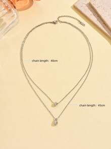 1 chiếc vòng cổ thép không gỉ hình giọt nước hai lớp thiết kế ngách dành cho nữ, phong cách tối giản - Dây chuyền bóng giọt nước 2 lớp - Xem 10