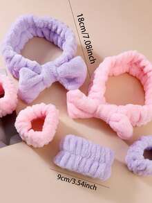 1个洗脸头带/2个洗脸腕带/3套SPA头带、化妆头带、洗脸头带、护肤头带、蝴蝶结、泡泡、SPA头带、腕带、女士和女孩发饰套装 - 彩色 - 查看 7