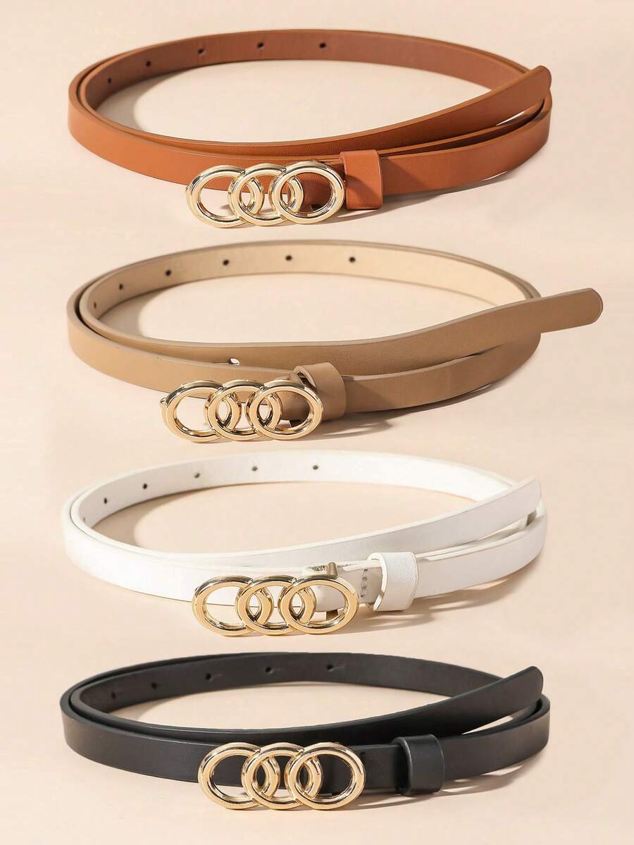 1/3件装女士时尚搭扣腰带，黑色、白色和棕色，百搭休闲腰带，适合所有季节，夏季、秋季、万圣节和其他场合。 - 彩色 - 查看 1