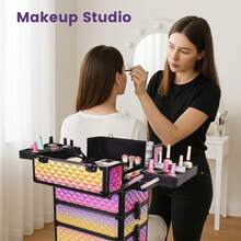 Rolling Makeup Train Case Large Storage Cosmetic Trolley 4 In 1 Large Capacity Trolley Makeup Travel Case Salon Barber Case Traveling Cart Trunk -Christmas Gift/Present For Lover/ Her/ Girlfriend/Mother/Women/Wife,Travel Essential,Travel,Valentine's Day,Room Decor,Purse Essentials,Makeup Bags For Women,Purse Essential Items,Cruise Essential,Designer Handbags,Basics,Vanity Essentials,Room,Cute Makeup Bag - Gradient Purple - View 4