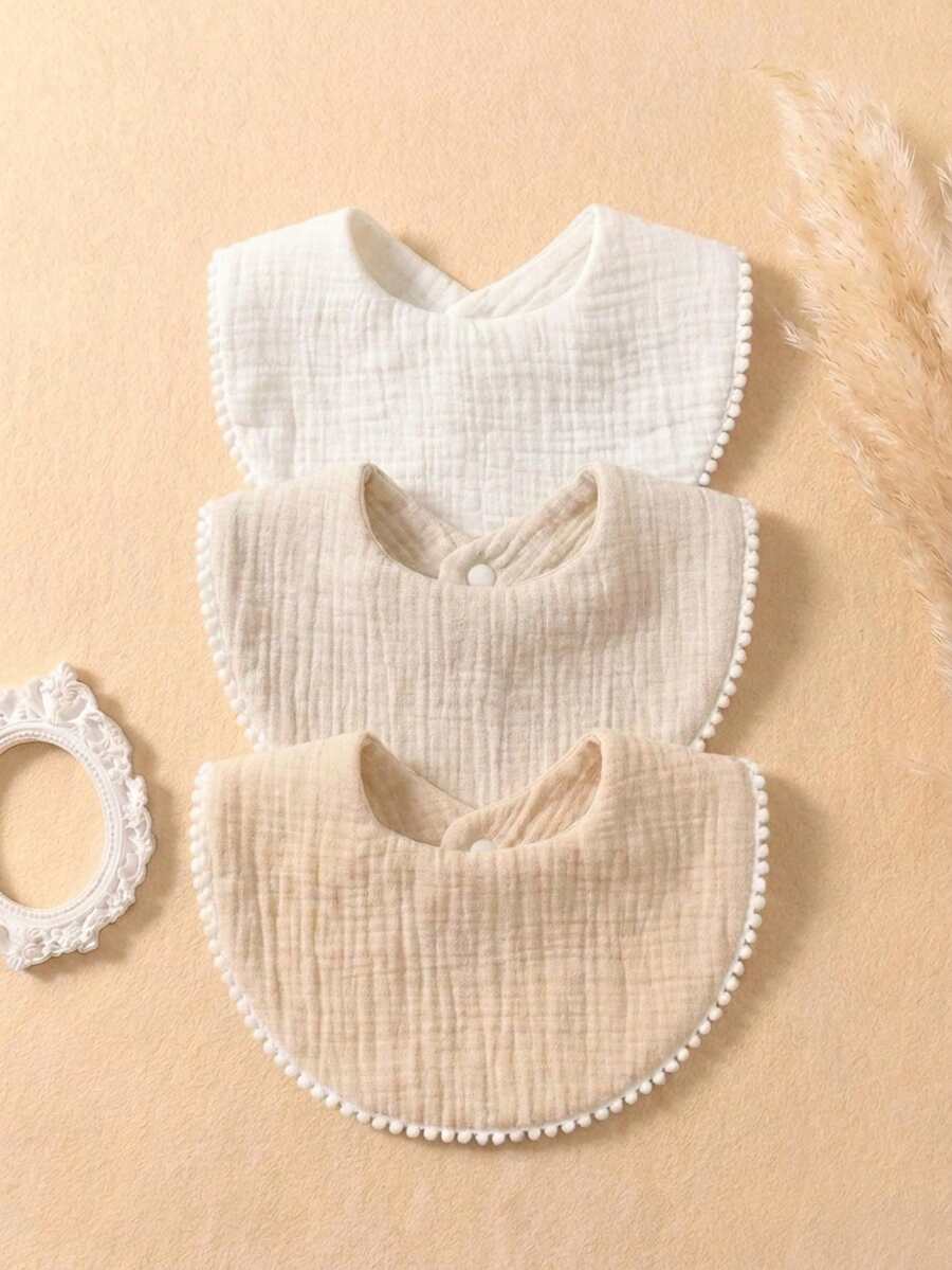 3件套糖果色棉纱布可爱婴儿围兜和拍嗝巾套装,用途广泛,适合日常使用 - 彩色 - 查看 1