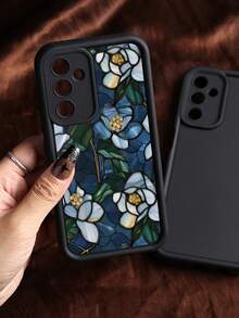 Brighten Up Your Phone With A Glass Art Floral Flower Pattern Simple Thickened Anti-Fall Phone Case Compatible With IPhone 13/11/17/17pro/16/14/15/15pro/15 Plus/15 Promax/7plus/8plus&Compatible With Samsung Galaxy/A54/A14/A12/A13/A15/A32/A33/A24/A52S/S20/S21/S22/S23/S24/S23Plus - Multicolor - View 4